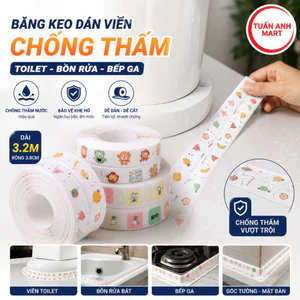 Combo 2 Cuộn băng keo dán viền Toilet, Bồn rửa bát, Bếp ga hoa văn chống thấm nước 3.2m