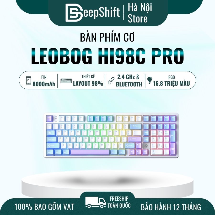Bàn phím cơ 98% Leobog HI98C Pro Nhôm CNC RGB 3 Mode Hotswap Pin 8000mAh