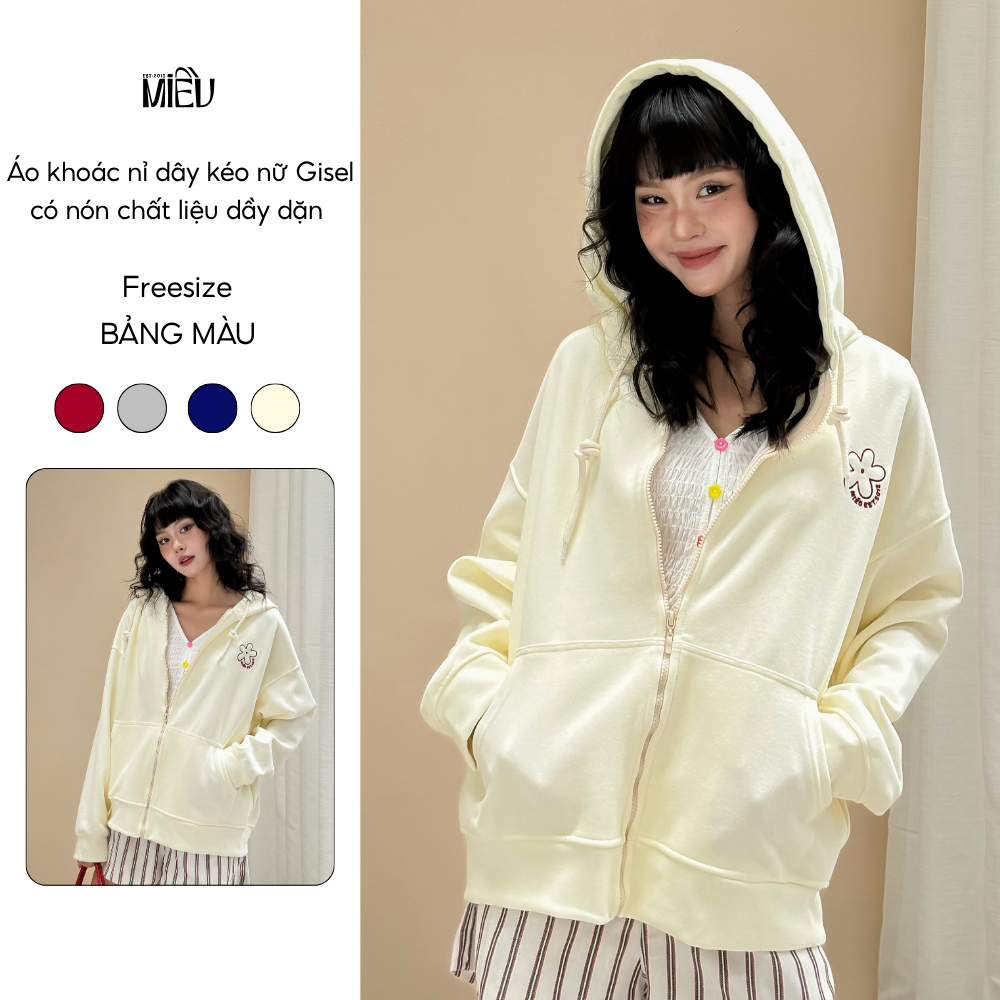 Áo khoác nỉ dây kéo nữ Ribi Miều Est.2013 có nón chất liệu dầy dặn mềm mại