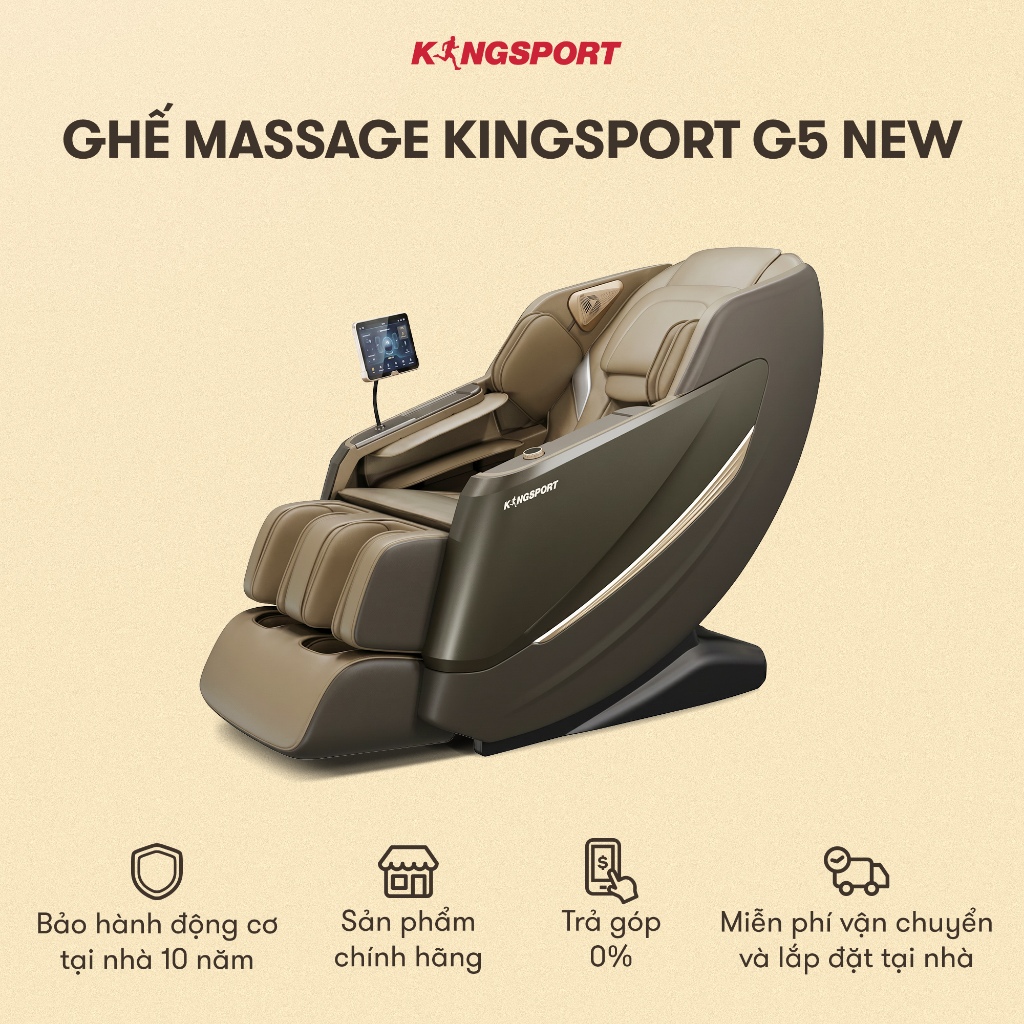 [KOL] Ghế massage KINGSPORT Standard G5 BEIGE cao cấp con lăn 3D, công nghệ massage chuyên sâu
