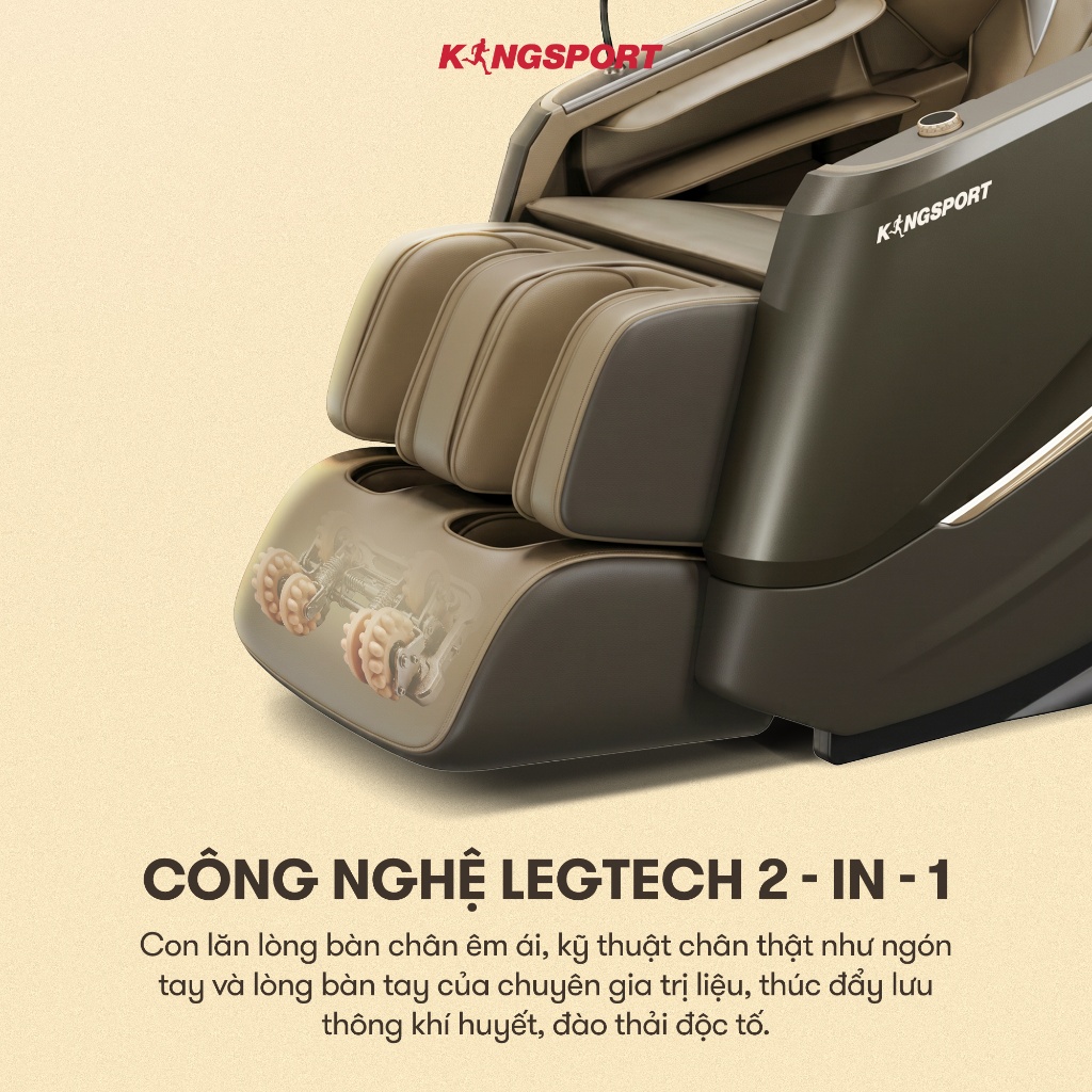 [KOL] Ghế massage KINGSPORT Standard G5 BEIGE cao cấp con lăn 3D, công nghệ massage chuyên sâu