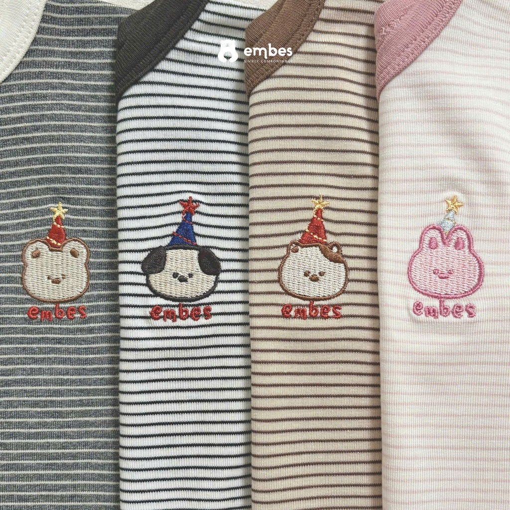 Đồ Bộ Cho Bé Embes, Bộ Dài Tay Thu Đông Kẻ Ngang Chất Lyocell Mềm Mịn Cho Bé Trai Bé Gái Từ 8-18kg