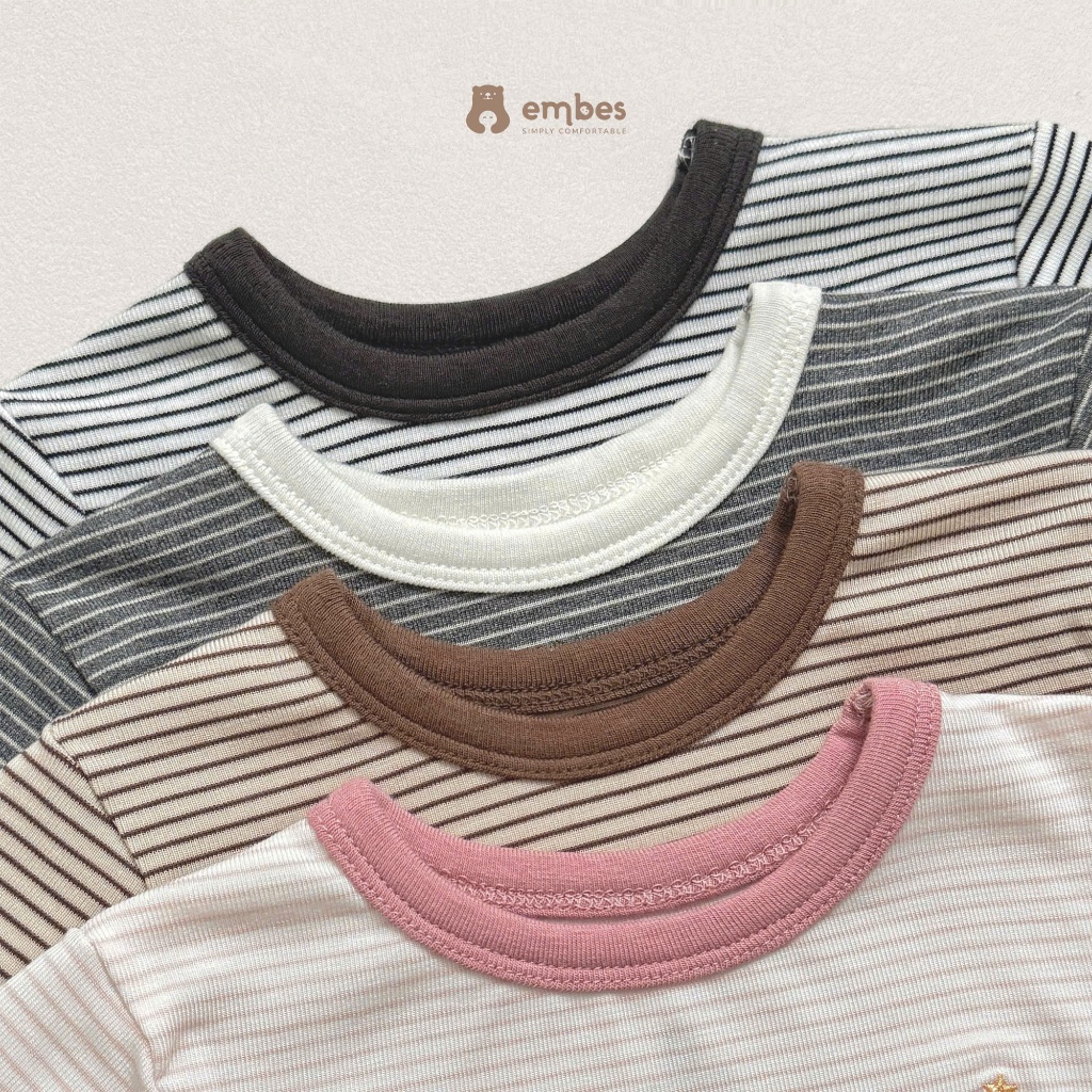 Đồ Bộ Cho Bé Embes, Bộ Dài Tay Thu Đông Kẻ Ngang Chất Lyocell Mềm Mịn Cho Bé Trai Bé Gái Từ 8-18kg