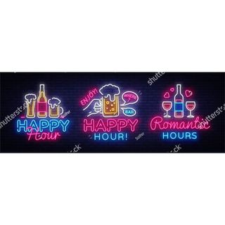 Tranh 3d giả gạch họa tiết chữ Neon (giả Phát sáng) dùng cho hàng quán, cafe, trà sữa, trà chanh