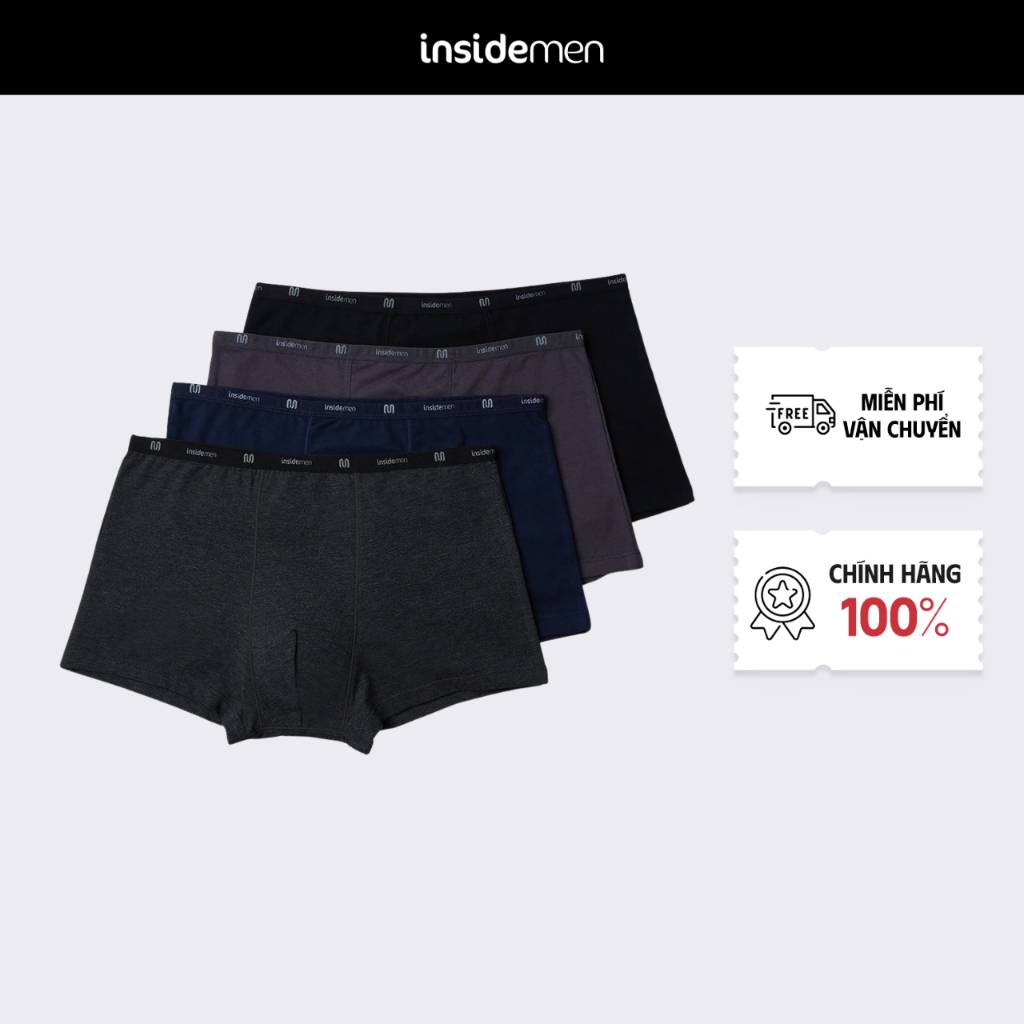 [Mua 2 Tặng 2] Bộ 04 Quần Lót Nam Boxer Insidemen mềm mịn thấm hút, co giãn thoải mái IBX004EDP04