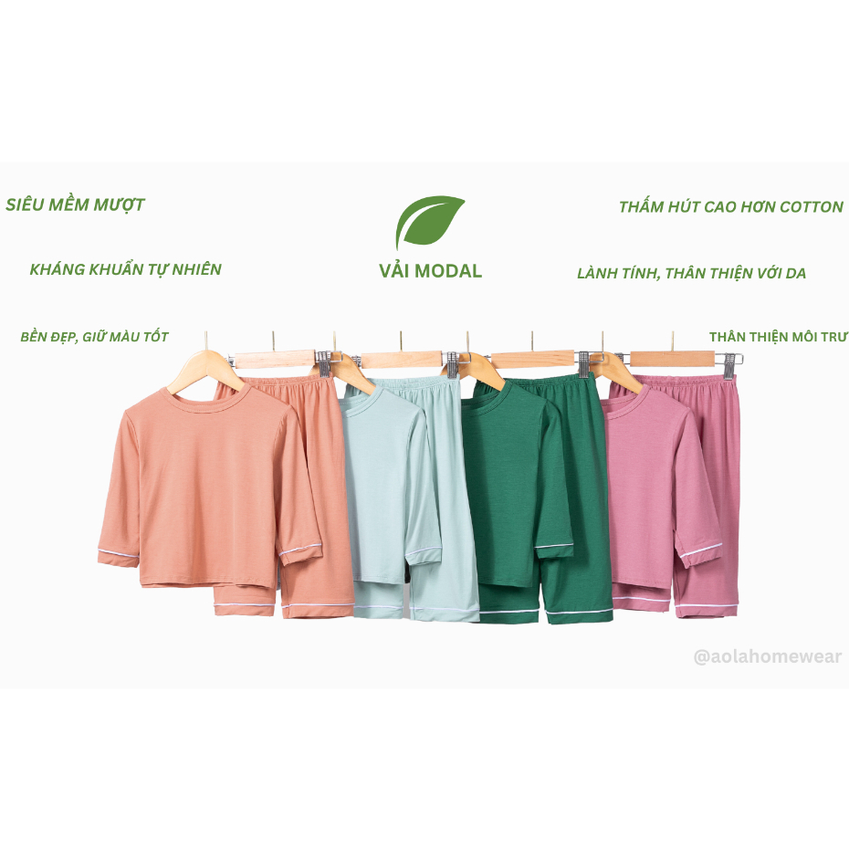 Bộ dài tay cho bé vải thun modal siêu mềm mát Áo Lá Homewear A048, pijama cho bé mặc ngủ vải sợi sồi