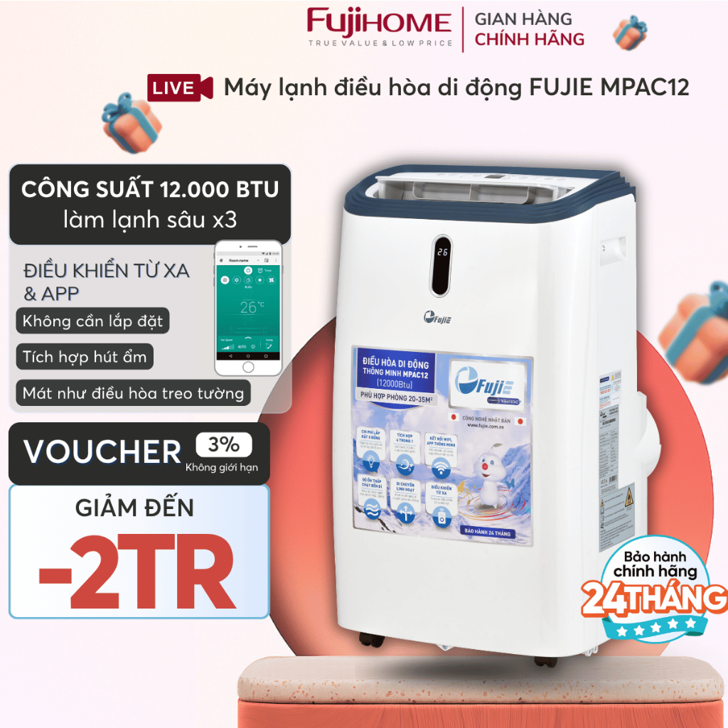 Điều hòa di động 7000-14000BTU nhập khẩu chính hãng ,giúp làm mát nhanh diện tích làm mát rộng,BH 24 tháng