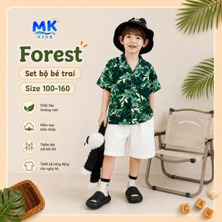 Set Bộ Bé Trai Bé Gái MK Kids Áo Sơ Mi Cộc Tay Họa Tiết Nổi Bật Đi Chơi Đi Biển Mùa Hè Chất Đũi Tơ 2-8 Tuổi Unisex