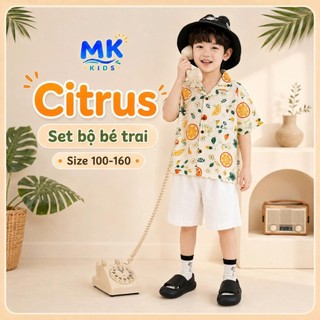 Set Bộ Bé Trai Bé Gái MK Kids Áo Sơ Mi Cộc Tay Họa Tiết Nổi Bật Đi Chơi Đi Biển Mùa Hè Chất Đũi Tơ 2-8 Tuổi Unisex