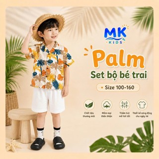 Set Bộ Bé Trai Bé Gái MK Kids Áo Sơ Mi Cộc Tay Họa Tiết Nổi Bật Đi Chơi Đi Biển Mùa Hè Chất Đũi Tơ 2-8 Tuổi Unisex