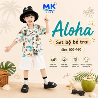 Set Bộ Bé Trai Bé Gái MK Kids Áo Sơ Mi Cộc Tay Họa Tiết Nổi Bật Đi Chơi Đi Biển Mùa Hè Chất Đũi Tơ 2-8 Tuổi Unisex