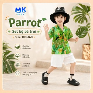 Set Bộ Bé Trai Bé Gái MK Kids Áo Sơ Mi Cộc Tay Họa Tiết Nổi Bật Đi Chơi Đi Biển Mùa Hè Chất Đũi Tơ 2-8 Tuổi Unisex