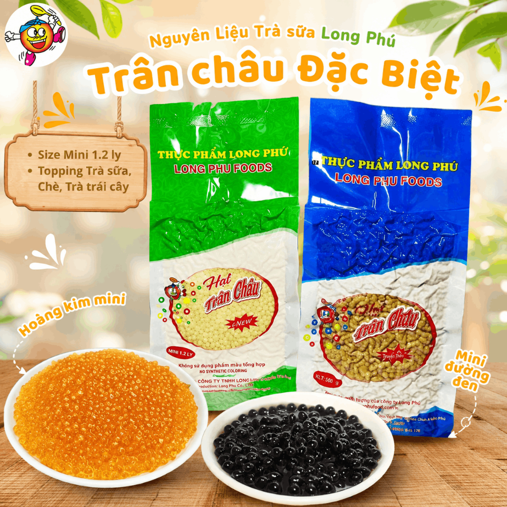 Trân Châu Mini Đặc Biệt (Trân Châu Hạt Tiêu) các vị LONG PHÚ gói 1kg - Topping Nguyên Liệu Trà Sữa