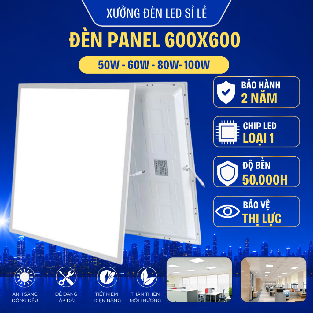 Đèn Led Panel 600x600 Độ bền 50000h Tiết Kiệm Điện Đèn Thả Trần Ánh Sáng Trắng Bảo Hành 2 Năm