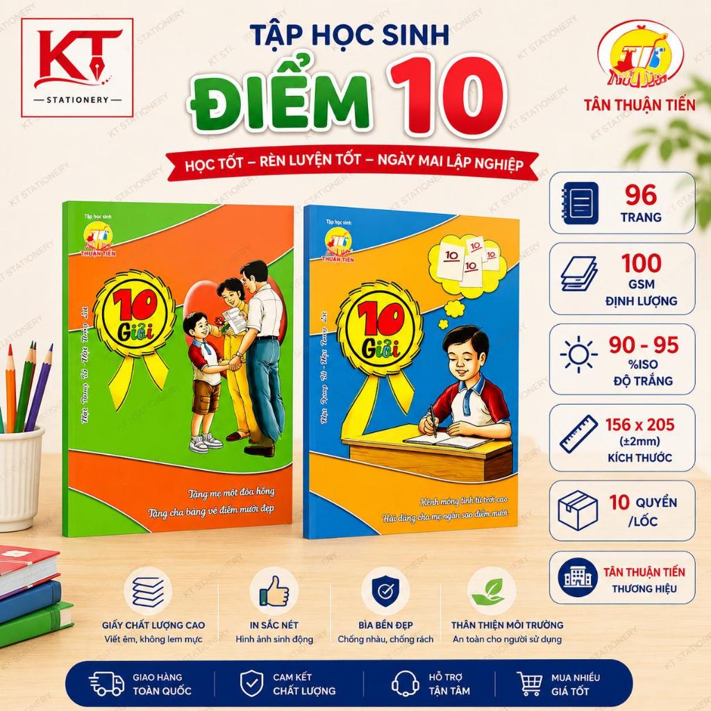 Combo 10 cuốn) Tập Học sinh 48/ 96 trang, 4 ô ly vuông - Định