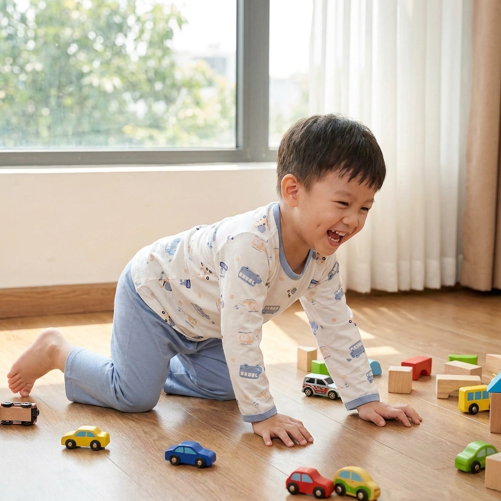 Bộ dài tay cho bé sợi sồi Modal Lá Homewear A386 mềm mát mùa hè, đồ ngủ dài tay bé trai bé gái