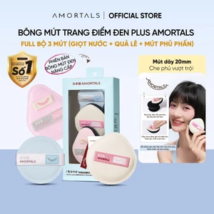 Bộ Bông Mút Trang Điểm Plus Đen Amortals – Mút Rubycell Dày 20mm, Che Phủ Cao, Không Hút Kem