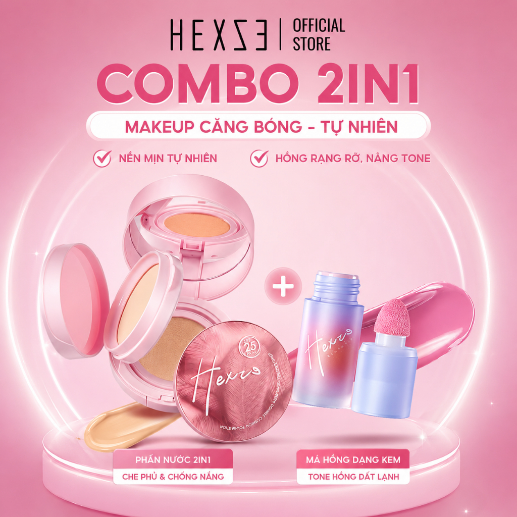 [DEAL ĐỘC QUYỀN] Cushion 2in1 chống nắng kèm phấn phủ + Má hồng kem FULLSIZE