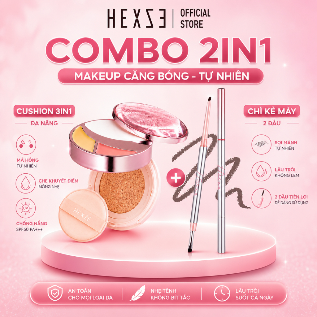 [DEAL ĐỘC QUYỀN] Cushion HEXZE 3in1 tích hợp chống nắng SPF50+, PA++++ KÈM Kẻ mắt dạng GEL