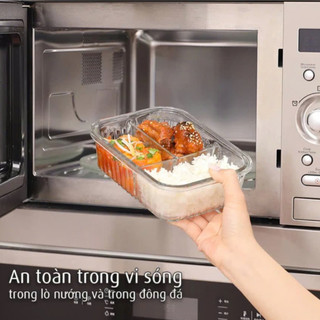 Hộp Cơm Thủy Tinh 3 Ngăn 1040ml Home Max, Đựng Thực Phẩm Tiện Lợi, Dùng Hàng Ngày