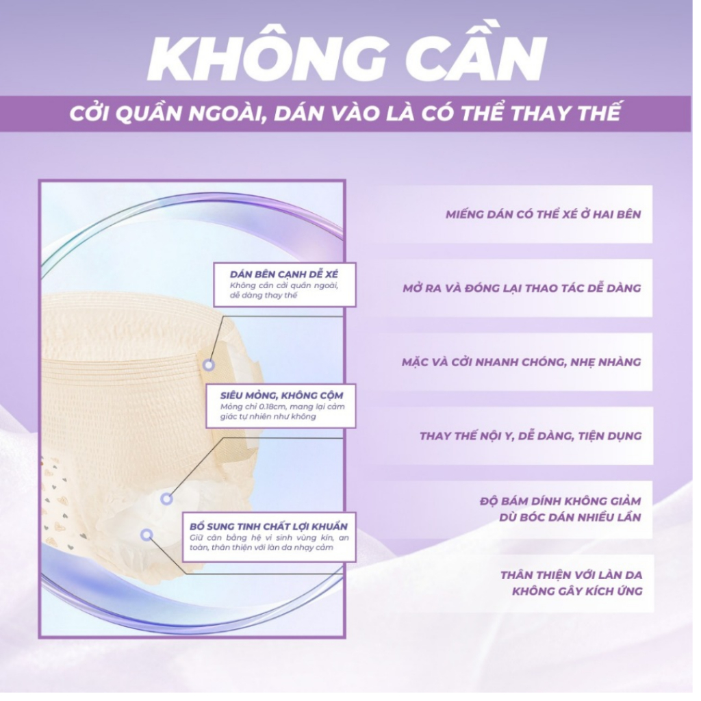 Băng vệ sinh dạng quần Shanney TPU xé dán điều chỉnh theo mọi vòng eo, thấm hút vượt trội, an toàn cho da.