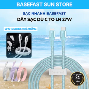 Dây Sạc Nhanh Basefast 27W Cáp Sạc Dù C to LN Cho 8-14PRM Siêu Bền Chuẩn PD Chống Gãy