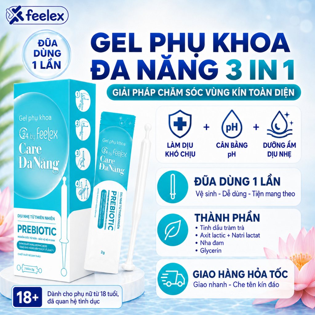 Gel phụ khoa Inner C24 Feelex Care Đa Năng dạng đũa hộp 7 chiếc, hỗ trợ cấp ẩm, cân bằng pH, làm sạch vùng kín