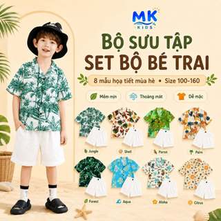 Set Bộ Bé Trai Bé Gái MK Kids Áo Sơ Mi Cộc Tay Họa Tiết Nổi Bật Đi Chơi Đi Biển Mùa Hè Chất Đũi Tơ 2-8 Tuổi Unisex