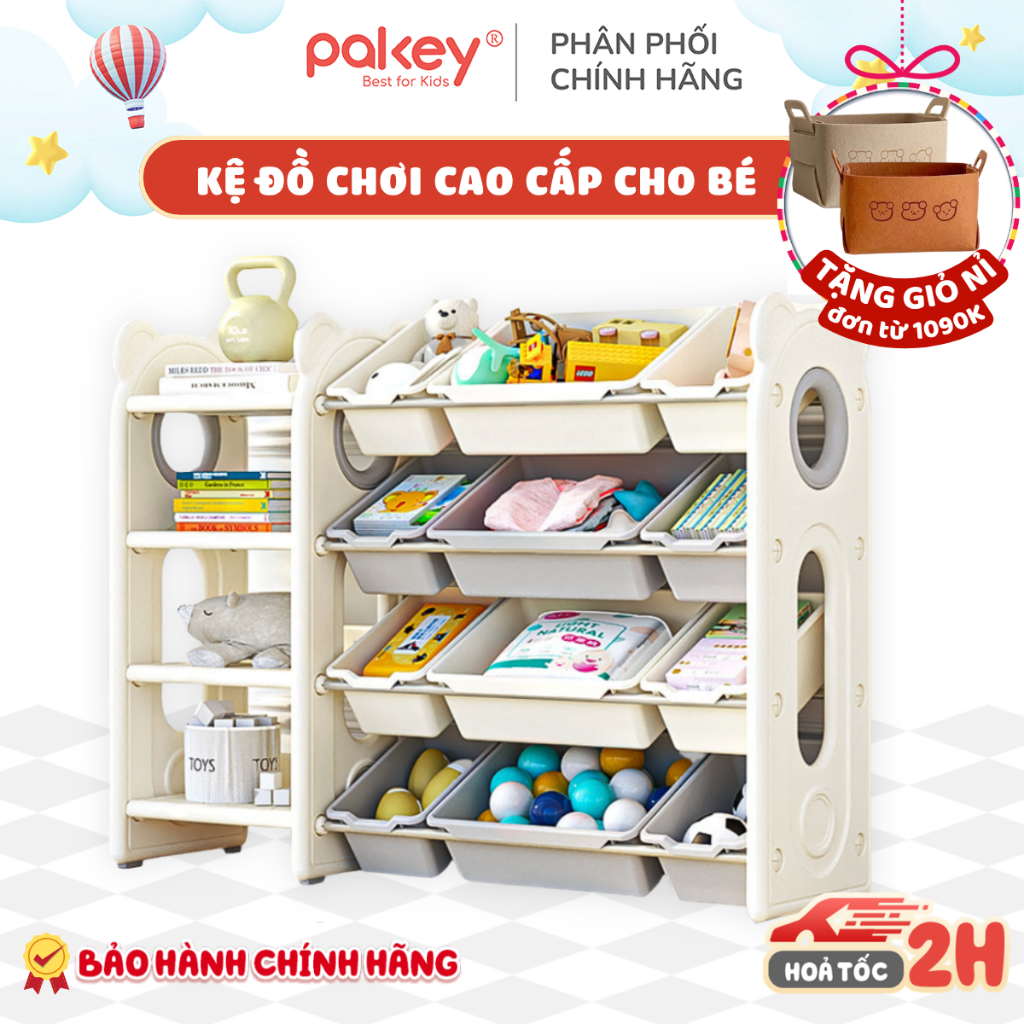 Kệ Để Đồ Chơi Cho Bé Chính Hãng Pakey - Kệ Nhựa Đựng Đồ Siêu Chắc Chắn, Nhựa Nguyên Sinh An Toàn, Bảo Hành 1 Năm