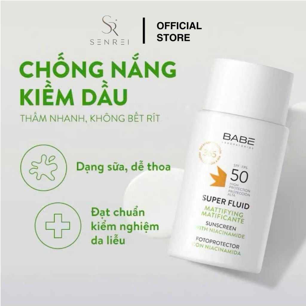 [HÀNG CÔNG TY] Kem Chống Nắng Babe Super Fluid Mattifying SPF 50+ Da Dầu, Mụn, Chống Nước
