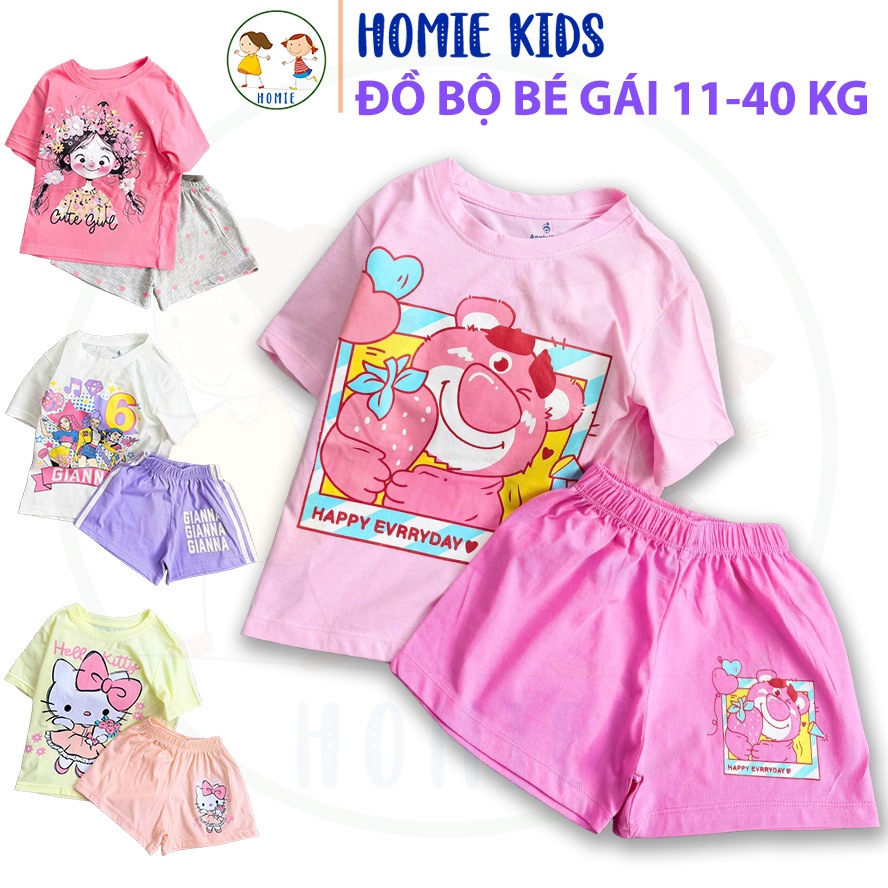 Đồ bộ bé gái size đại 11-40 kg set quần áo thun cotton cộc tay trẻ em mặc mát in công chúa pony hoạt hình đẹp Homie Kids