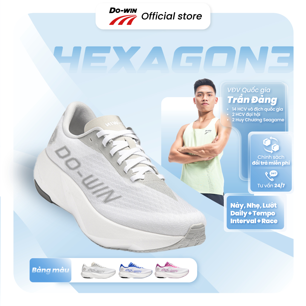 Giày thể thao chạy bộ nam nữ Do-win Hexagon3 - Công nghệ Nylon Sợi Carbon mới, nảy hơn, êm nhẹ hơn