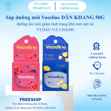 Sáp dưỡng môi Vaseline DÂN KHANG dưỡng ẩm môi giảm tình trạng khô môi nứt nẻ, hương dâu, hương chanh