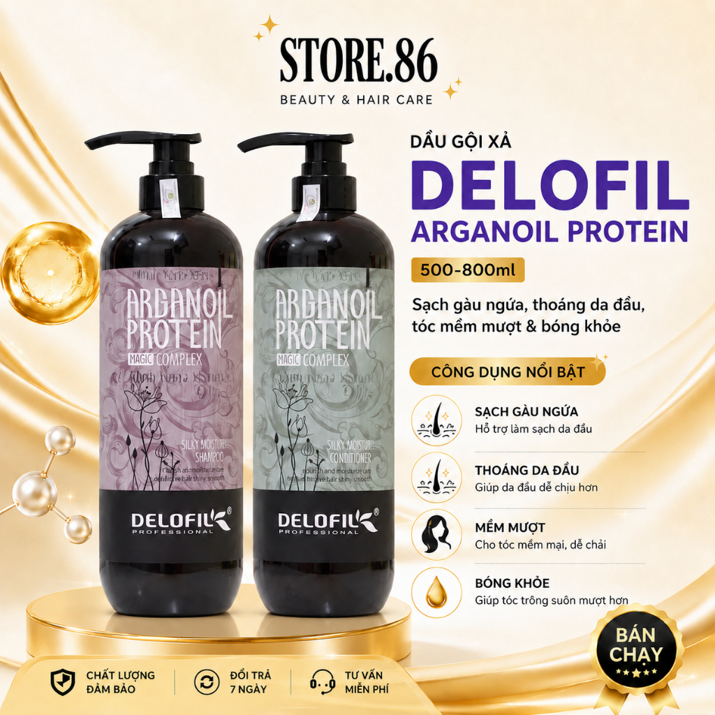 Combo Dầu Gội Xả DELOFIL 500-800ml | Sạch Thoáng Da Đầu, Tóc Mềm Mượt & Bóng Khỏe