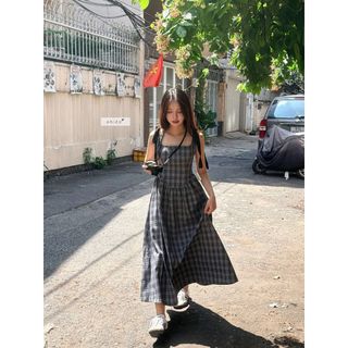Đầm dài nơ vai - đầm tiểu thư caro thiết kế 𝐂𝐚𝐬𝐬𝐢𝐞 𝐃𝐫𝐞𝐬𝐬 phong cách Hàn Quốc nhiennhienvintage NDL00003