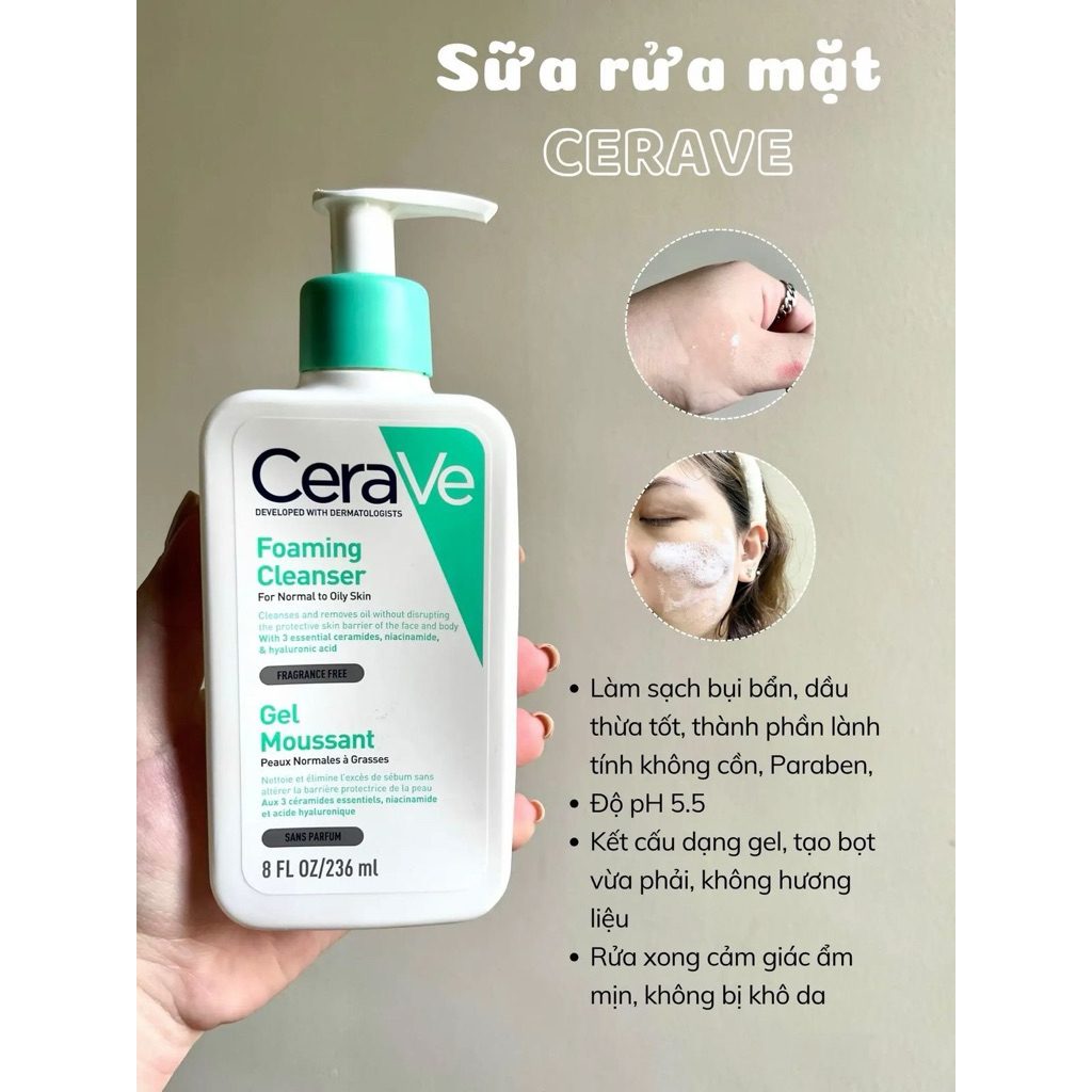 Sữa Rửa Mặt CeraVe Foaming Cleanser 473ml – Làm Sạch Da Dịu Nhẹ Cho Da Thường Đến Da Dầu
