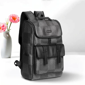 Balo Nam Đi Học Đi Làm Đựng Laptop 15.6 Inch Balo Da PU Cao Cấp Chống Nước Họa Tiết Caro Phong Cách Hàn Quốc Size 45cm