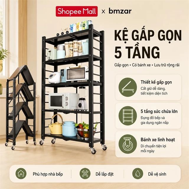 BMZAR Kệ Sắt Đa Năng Kệ gấp gọn Kệ Để Đồ kệ nhà bếp kệ lò vi sóng để đồ nhà bếp Xếp Gọn Có Bánh Xe