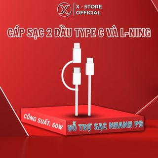 Cáp sạc 2 đầu Type C và LN, dây sạc nhanh PD 60W bọc dù, sạc cho điện thoại thông minh - DSCTC+L