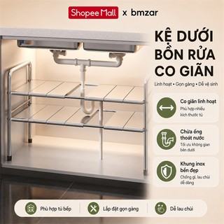 BMZAR Kệ Gầm Bếp Bồn Rửa inox Kệ Để Đồ Nhà Bếp Đa Năng Chiều dài có thể điều chỉnh từ 53-88cm.