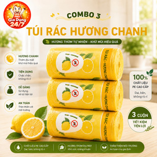 Combo 3 Cuộn Túi Rác Có Dây Rút 150 Túi Ngải Cứu Oải Hương Chanh Khử Mùi Đuổi Côn Trùng 45x50cm