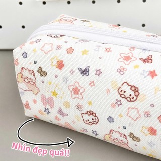 Túi Bút Vải Canvas Họa Tiết Mèo Dễ Thương – Sức Chứa Lớn, Đựng Bút Thước Tẩy Tiện Lợi