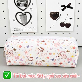 Túi Bút Vải Canvas Họa Tiết Mèo Dễ Thương – Sức Chứa Lớn, Đựng Bút Thước Tẩy Tiện Lợi