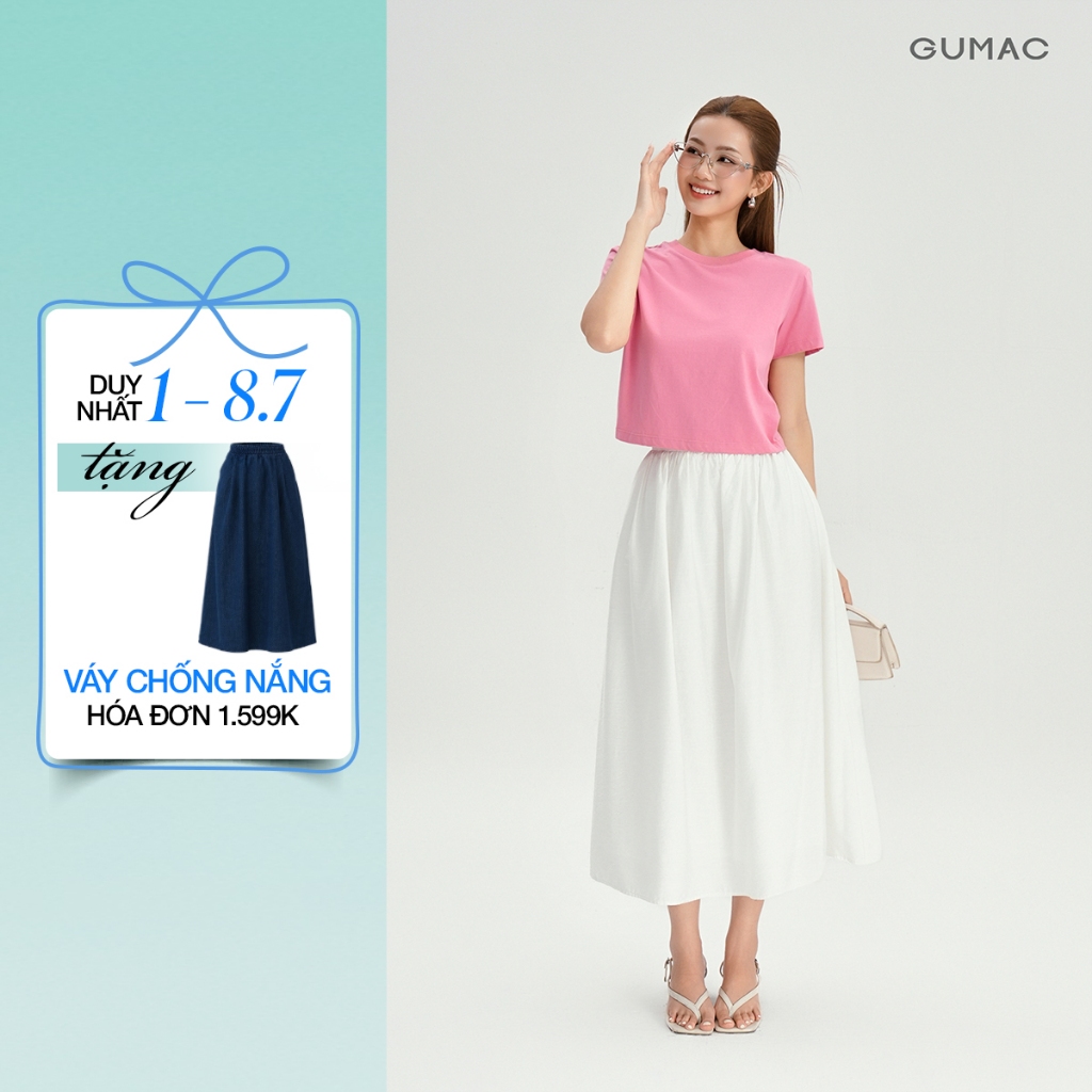 Chân Váy Nữ GUMAC Form A Xòe Có Nhún Eo Hai Lớp Có Túi Sườn VF12033