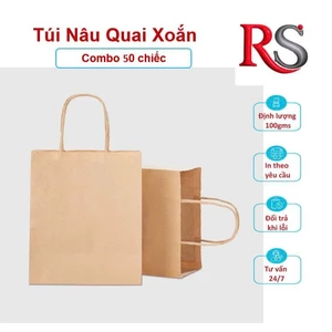 50 Túi Giấy Kraft Nâu quai xoắn đựng đồ size to