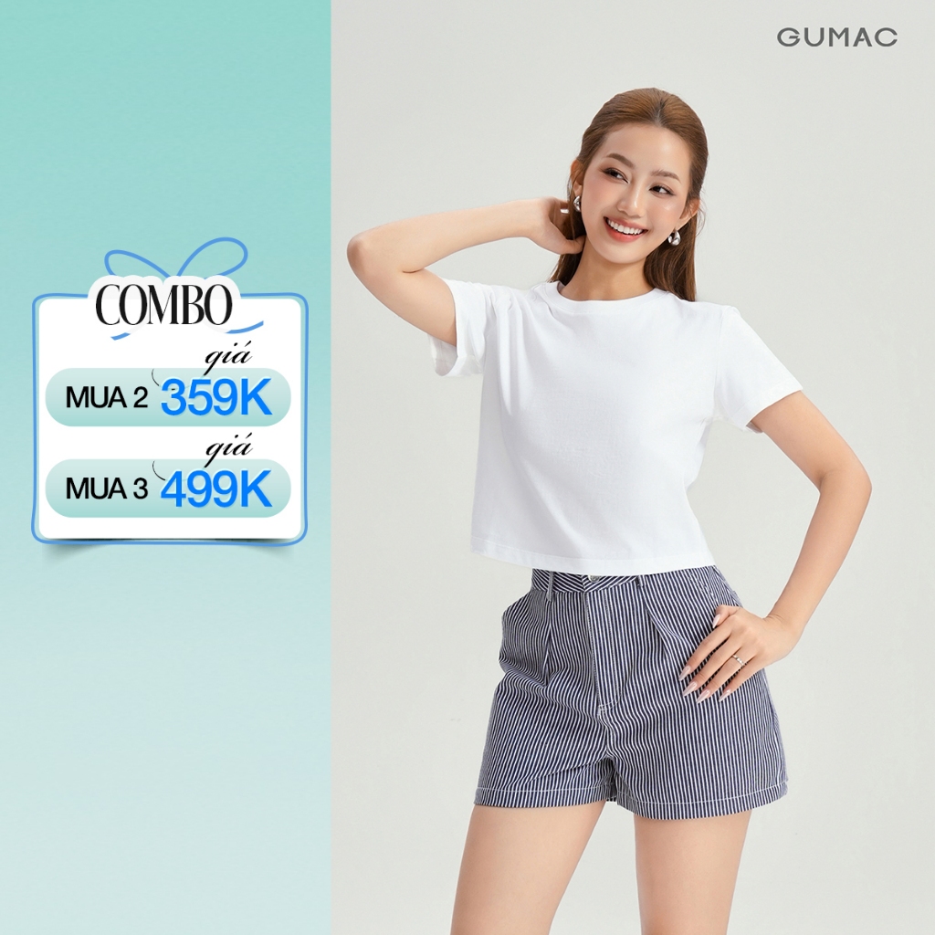 Áo Thun Nữ GUMAC Áo Phông Suông Dáng Lửng Croptop Trơn Cơ Bản Basic Cotton Mềm Mịn Thoáng Mát LATG06097