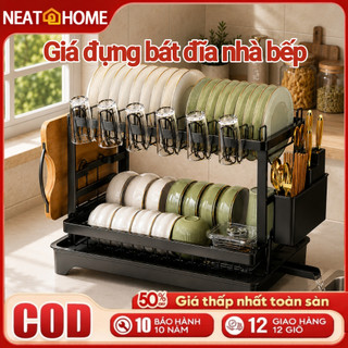 Giá Bát Đĩa 2 Tầng Thép Carbon Chắc Chắn, Kệ Chén Đĩa Đa Năng, Tiết Kiệm Diện Tích Bếp