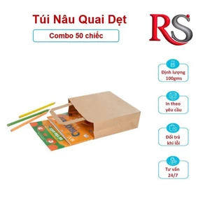 Set 50 Túi giấy Kraft Nâu Quai Dẹt đựng đồ size to