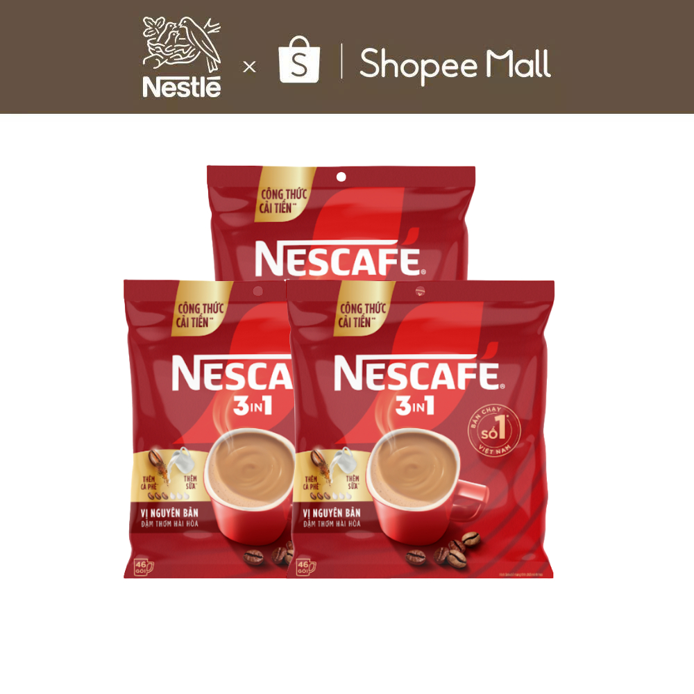 [CÔNG THỨC CẢI TIẾN] Combo 3 Bịch Cà phê Hòa tan NESCAFÉ VỊ NGUYÊN BẢN 46 gói - Đậm thơm hài hòa