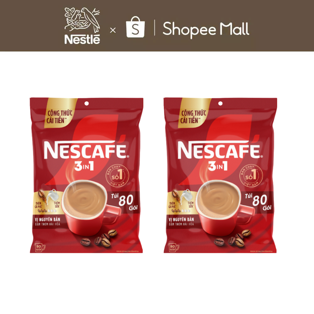 [CÔNG THỨC CẢI TIẾN] Combo 2 Bịch Cà phê Hòa tan NESCAFÉ VỊ NGUYÊN BẢN 80 gói - Đậm thơm hài hòa